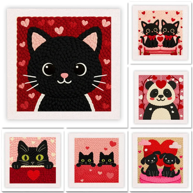 

DIY Punch Needle Embroidery Kit for Beginners DIY Embroidery Starter Kits with Cute Cat Fabric Cross Stitch Set for Adults ﻿Kids