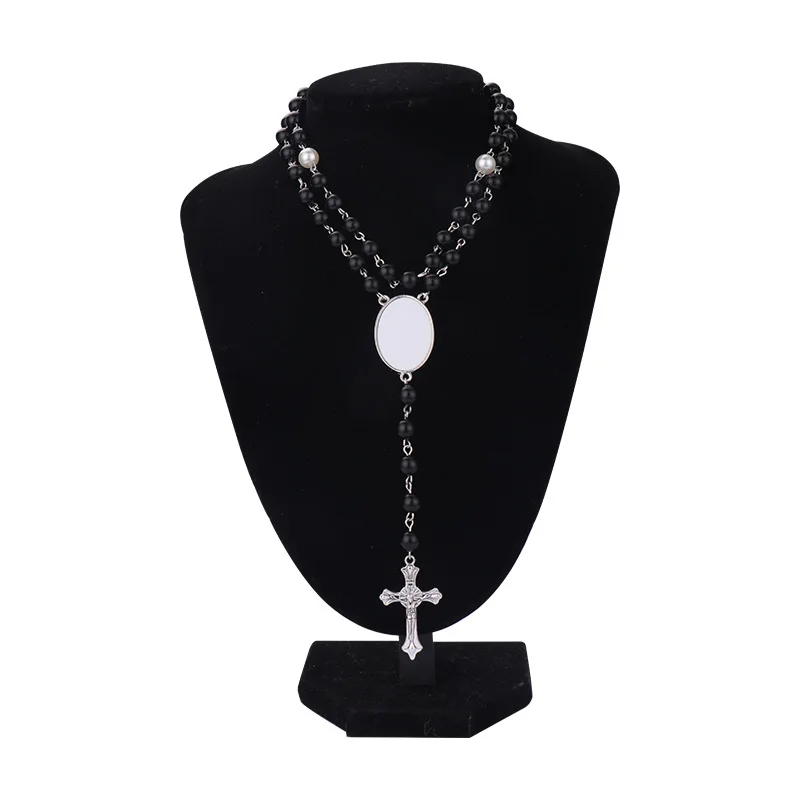 Sublimation Blank Rosary Necklace Cross Border Pendants Necklace Sublimation Blank Jewelry Necklace For DIY Printing Photo Name