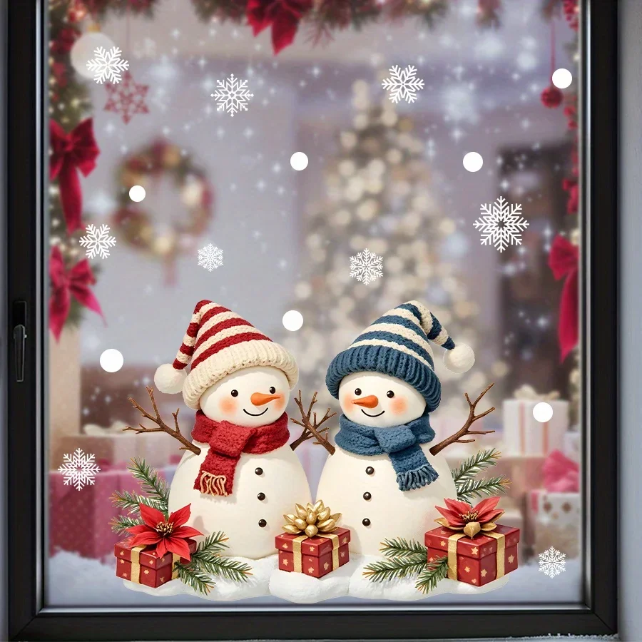 Fensteraufkleber mit Weihnachts-Schneemann, abnehmbarer statischer Aufkleber, festliche Winter-Urlaubsdekoration für Zuhause, Büro, Schaufenster