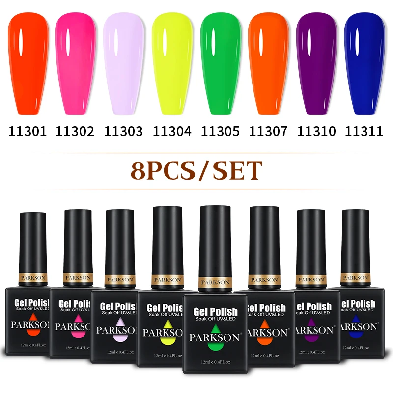 

Parkson 8pcs/Set Gel Polish Set Nail Art Non Toxic Hybrid Soak Off For Manicure Transparent Semi Permanent UV Led Varnish