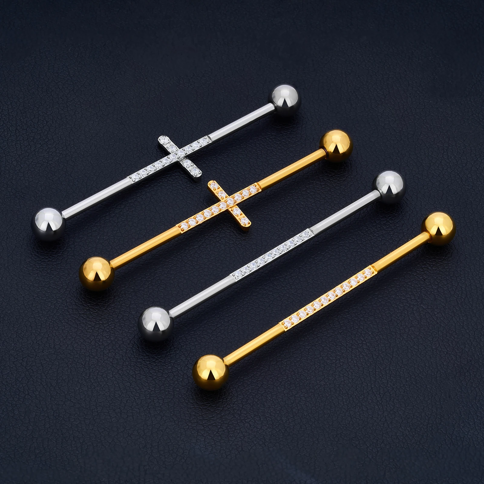 1/5pcs Titanium 16G Industrial Scaffold Barbell For Women Men with CZ Surface Cartilage Helix Earring Body Piercing Jewelry 38mm