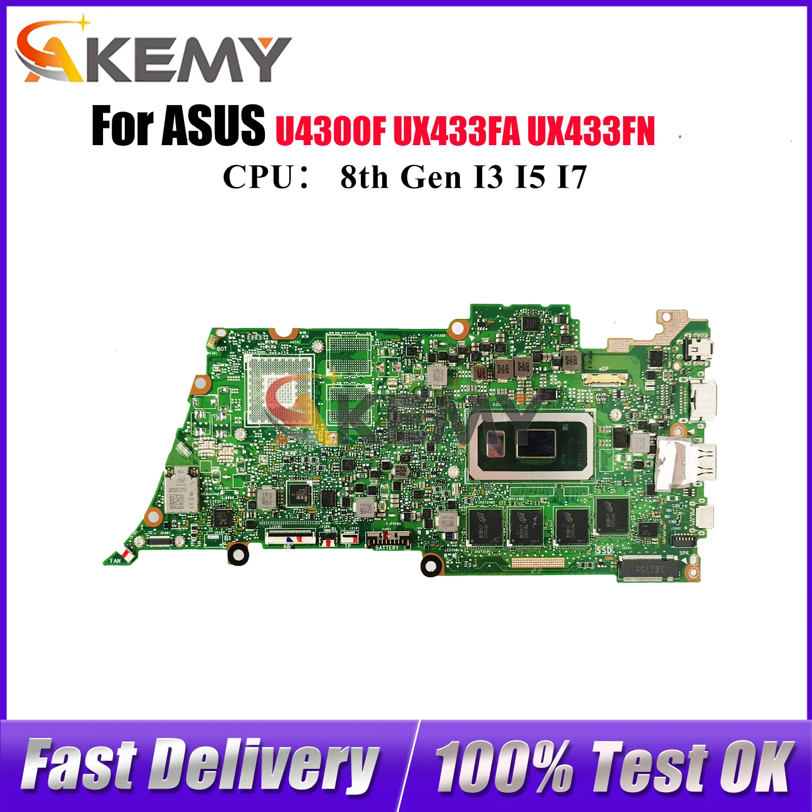 

UX433FA Laptop Motherboard For ASUS ZenBook UX433FN U4300F UX433F UX433FA Notebook Mainboard With I3 I5 I7 CPU 100% tests OK stk