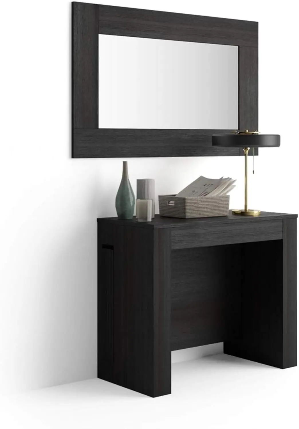 

home.Extendable Console Table with Extension Leaves Holder, 17,7(120,1) x35,4 in, Ashwood Black, for 4-12 People