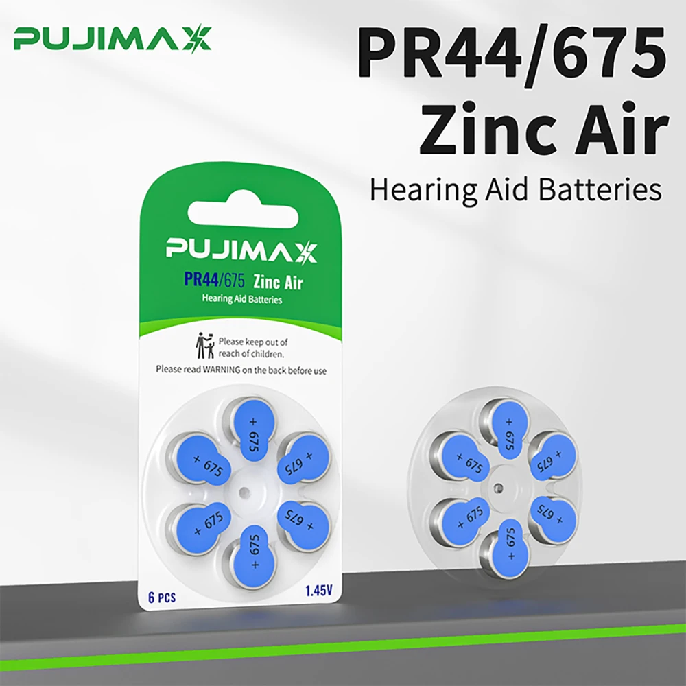 

PUJIMAX 6-60PCS PR44 675 Battery Mercury Free Hearing Aid Batteries 675A A675 Zinc Air Battery for Sound Amplifier Accessories