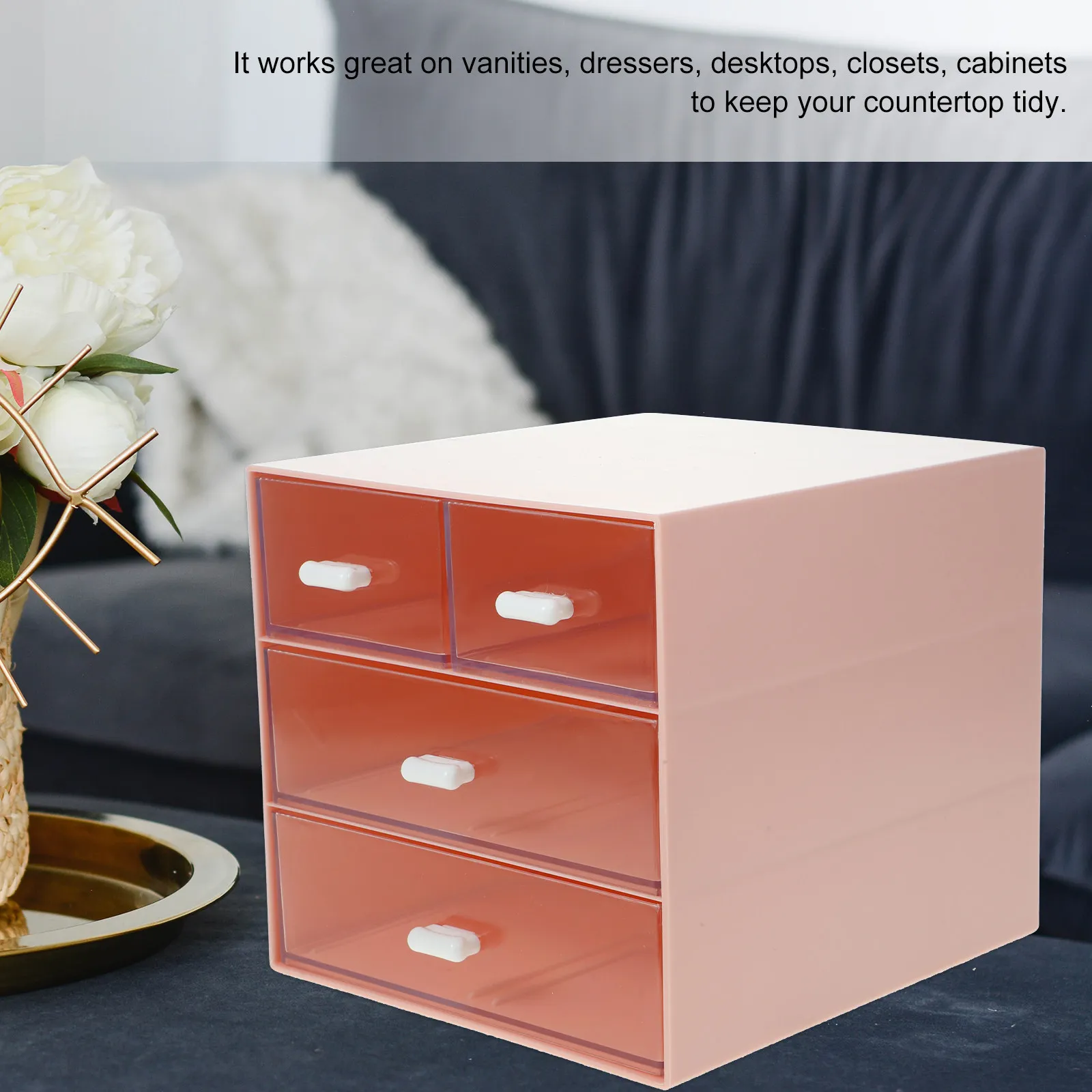 Large Capacity Transparent Desktop Drawer Organizer ABS Material Makeup Storage Box for Vanity Dresser Desk Cabinet Office Home