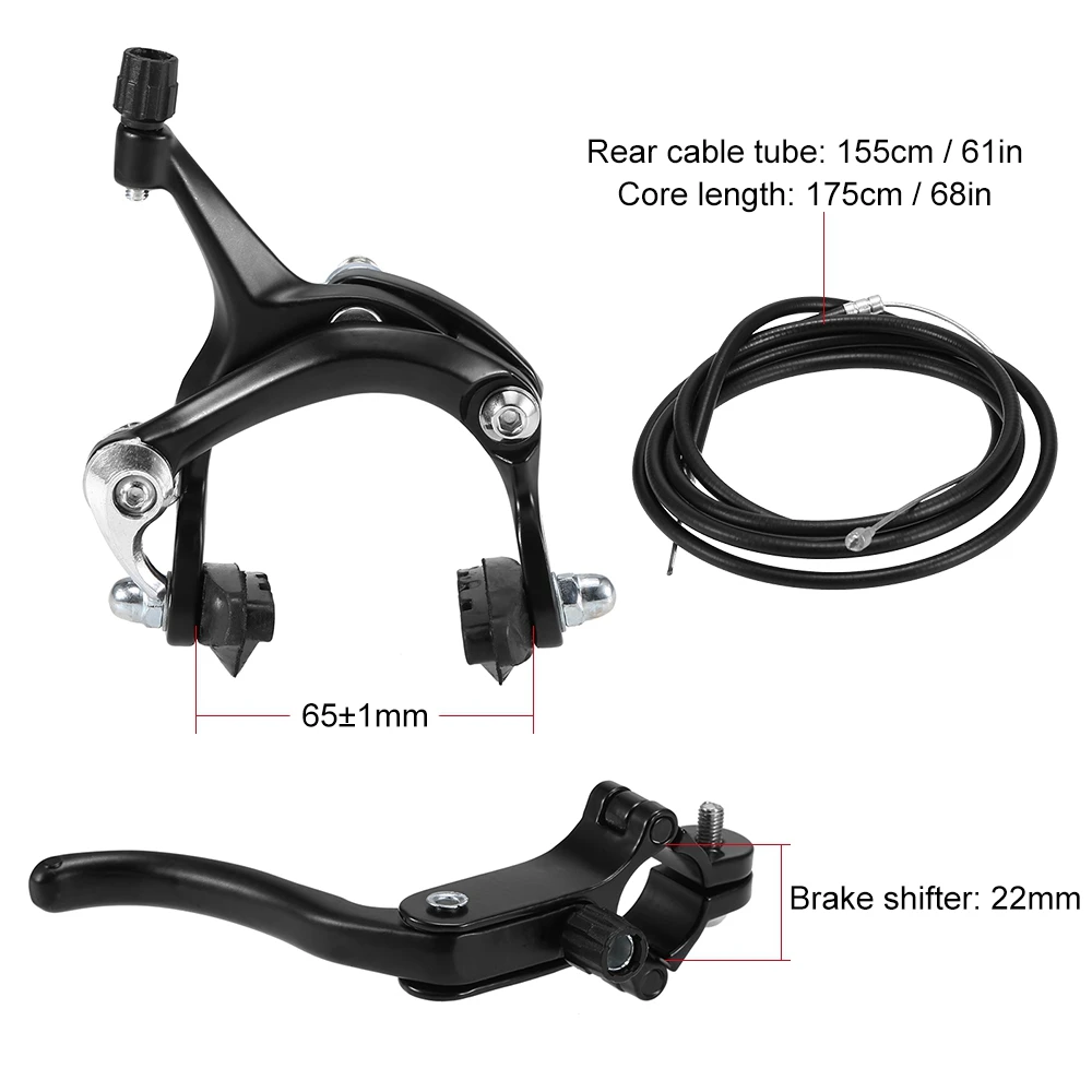 

AS98-2 Set Road Bike Cruiser Brake Set Bike Brake Kit Bike Caliper Brake Kit Side Pull Brake Set For Most Fixie Bike Black Front