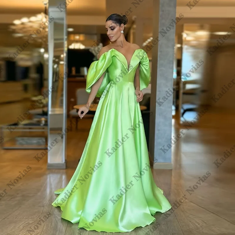 Customized Green Arabic A Line Off Shoulder Evening Dresses Bespoke Occasion Dresses Exquisite Modern Style Pastrol Unisex