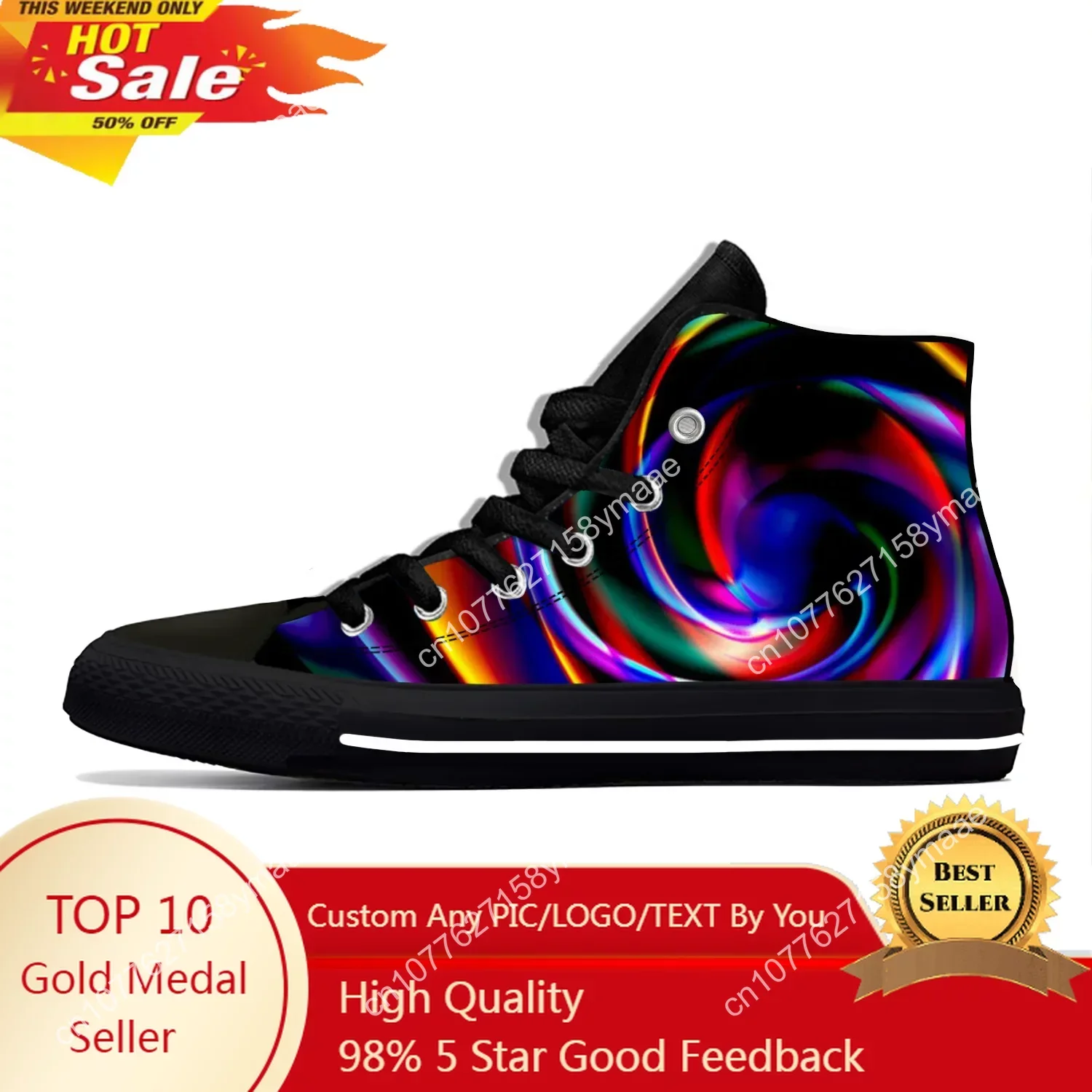 

Hot Colorful Vortex Tie Dye Swirl Abstract Rainbow High Top Canvas Shoes Men Women Casual Breathable Sneakers Latest Board Shoes