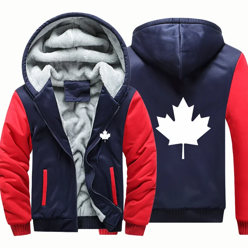 

Canada Flag Man Hoodies Sweatshirts Autumn Winter Fleece Warm Wool Zipper Hooded Thick for Men Jackets Coat