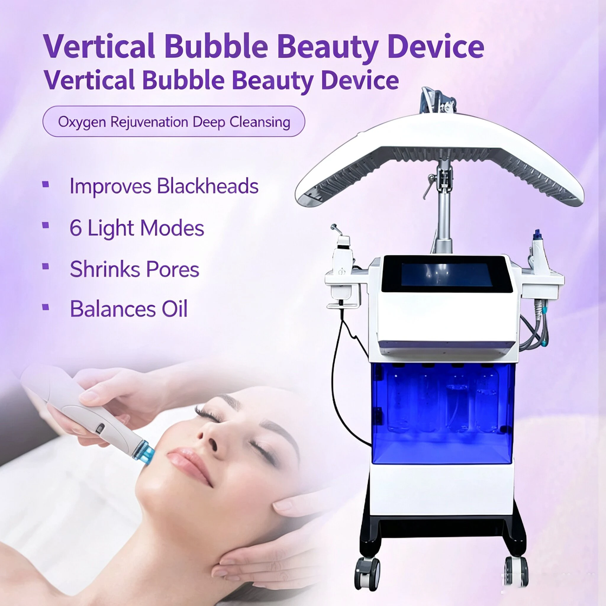 Salon Vertical LED Skin Care Hydrating Station, Pore Cleansing Suction & Oxygen Spraying Skin Care Tool