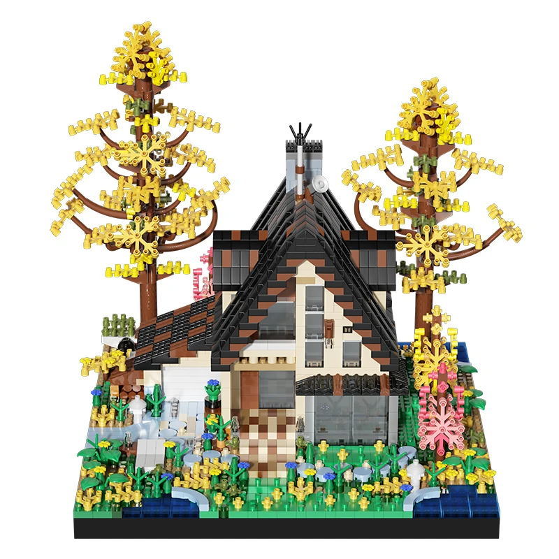 2635PC Bos Houten Huis Bouwstenen Cabine Model Bakstenen Stad Street View Kinderen Speelgoed Educatief Meisjes Jongens Verjaardagscadeau - afbeelding 2