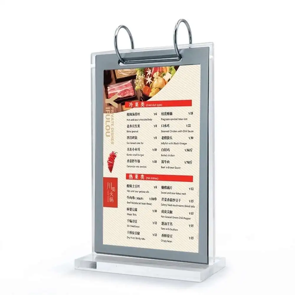 A4 Acrylic Pages Turning Menu Paper Sign Holder Stand Restaurant Table Price Label Listing Card Frame Display Racks