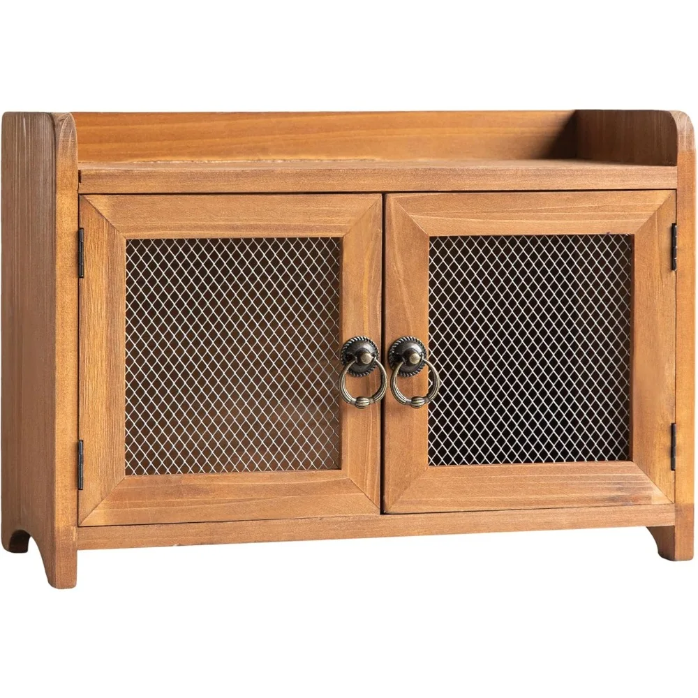 Compact Wooden Storage Cabinet with Magnetic Door for Kitchen Bathroom Office Bedroom 14.5x6.5x10 Brown