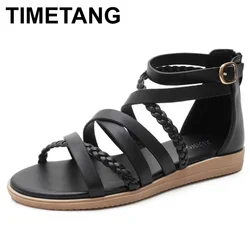 TIMETANG 36-42 Bohemian Sandals Women's New Large Size Women's Shoes Summer Woven Roman Sandals Women's Casual Flat Sandals