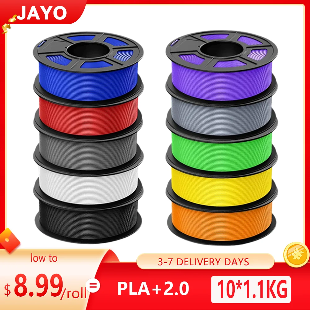 JAYO 10 Rolls 2.0 PLA Plus 3D Filament 1.75MM Upgrade PLA + 3D Printer Filament Neatly Wound 3D Printing Filament High Toughness