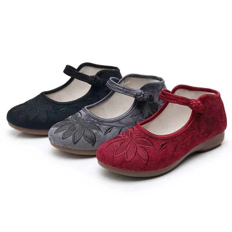 Women Fashion Plus Size Black Floral Pattern Dance Flat Shoes Lady Retro Chinese Traditional Hotel Work Grey Shoes & Flats A104