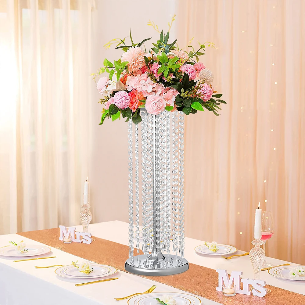 Silver Crystal Tall Vase Table Centerpiece