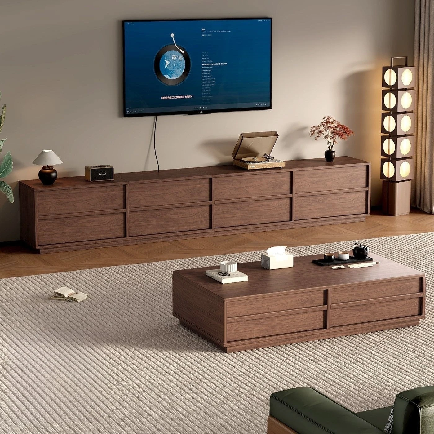 Light luxury simple medieval style floor pull TV cabinet living room skeleton line Chinese storage TV cabinet