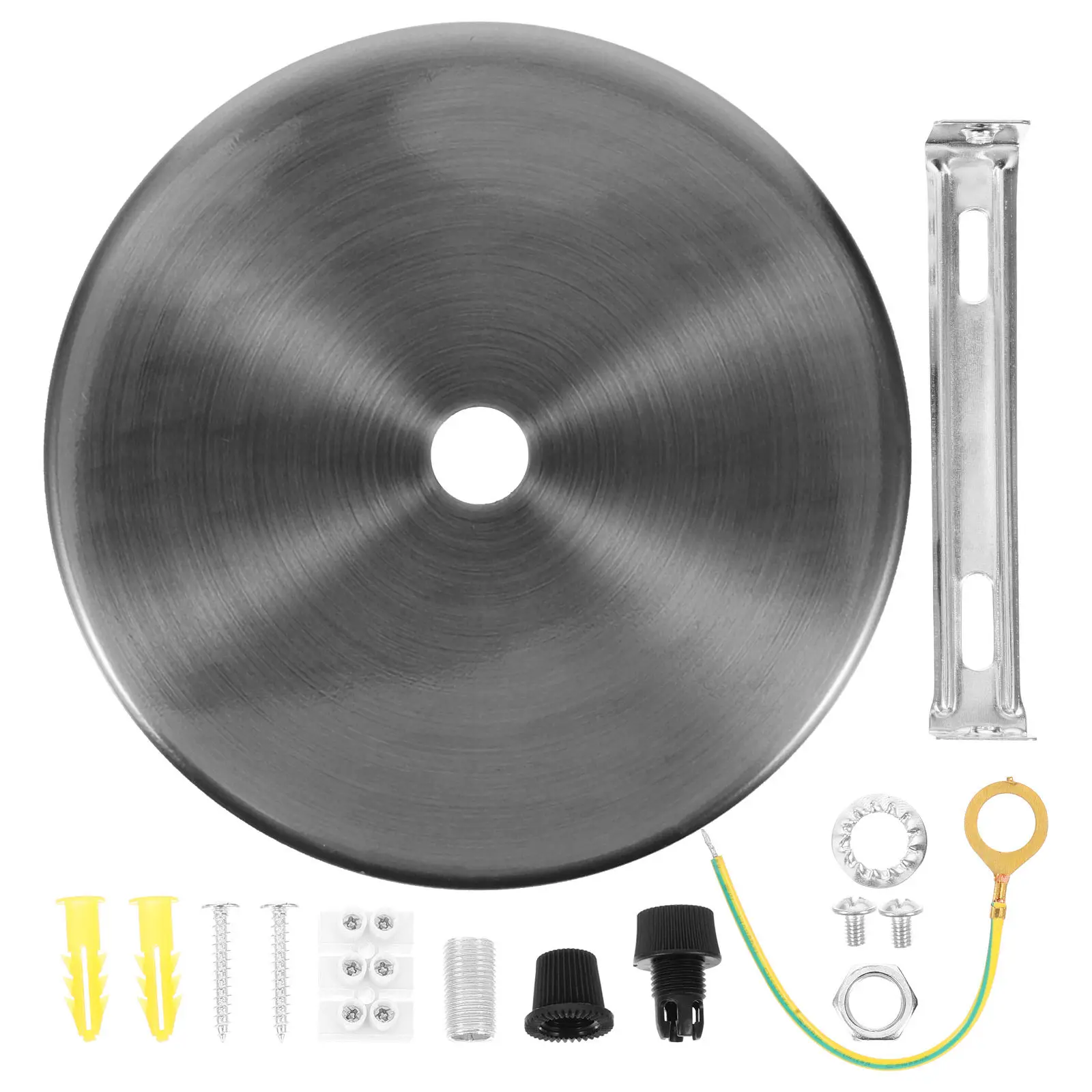 

Комплект для потолочного светильника: простая круглая накладка-розетка для подвесного светильника, основание для самостоятельной установки, прочное, гальванизированное.