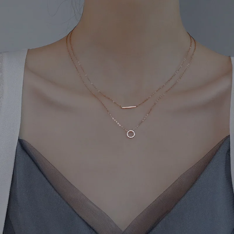 

925 Sterling Silver Female Geometric Double Necklace Clavicle Chain Pendant for Women Wedding Party Gift Fine Jewelry Accessorie
