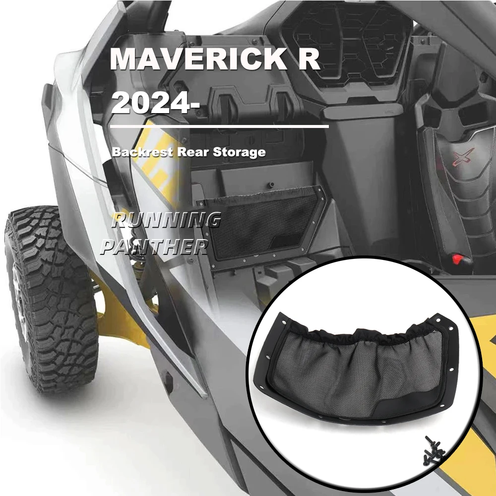 For Can-Am Maverick R For MAVERICK R 2024 New UTV Front Seat Back Storage Pocket Net Cover Rear String Bag Mesh Holder Black