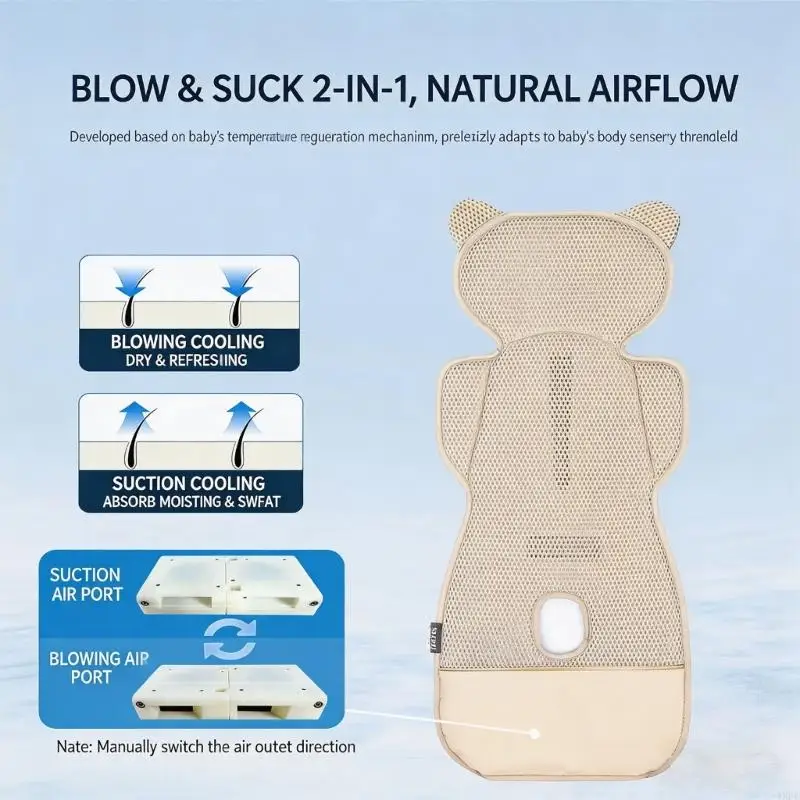  Breathable Infant Strollers Cooling Mat 3 Speed Wind Gear Regulation Washable Design Pushchair Ventilation Mat