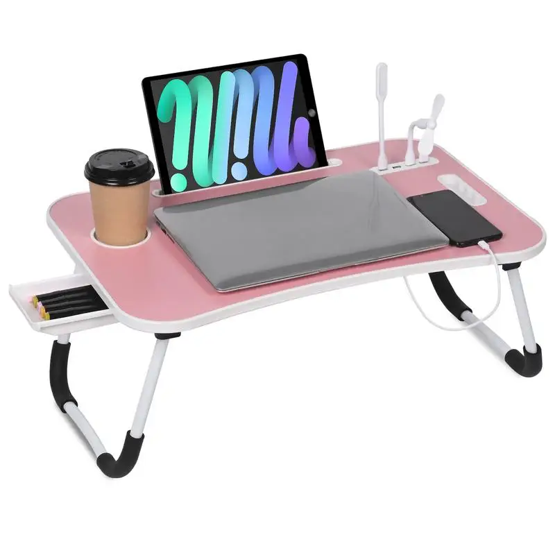 

Portable Foldable Laptop Bed Desk with 4 USB Ports Storage Drawer & Cup Holder Ergonomic Design for Bed Couch Working Reading