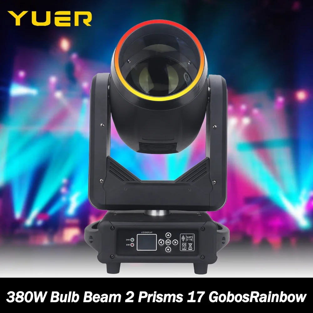 380W Bulb Beam Moving head light with ring focus Rainbow Atomization effect 2 Prisms 17 Gobos 14 Colors DMX512 for DJ Disco bar