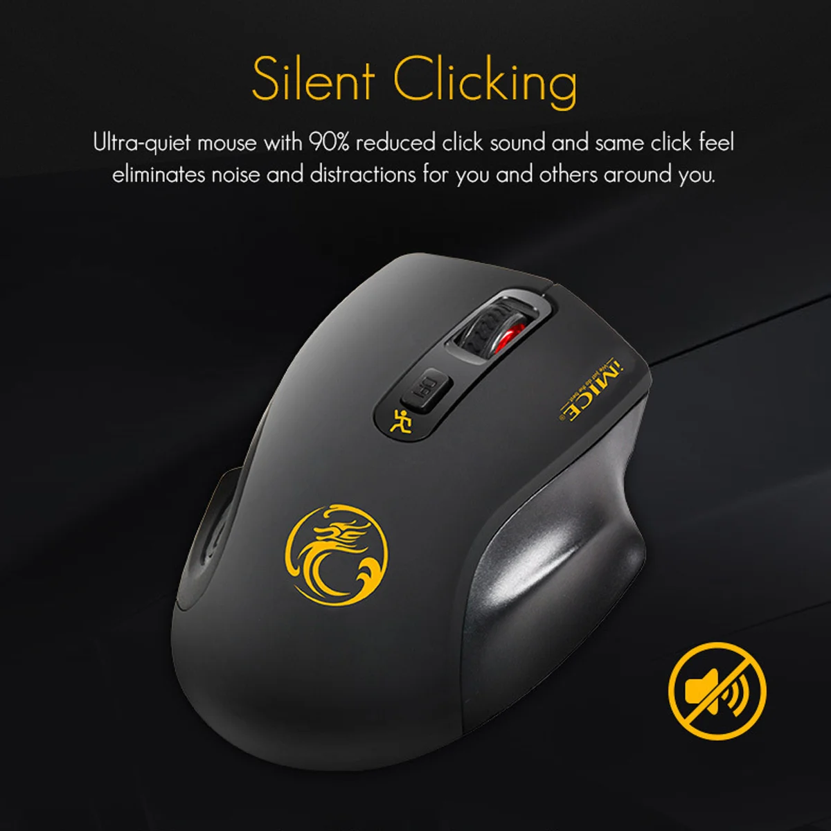 IMICE G-1800 2.4G USB Black Wireless Mouse Business Office  4 Button Gaming Mouse Sound off Adjustable Sensitivity