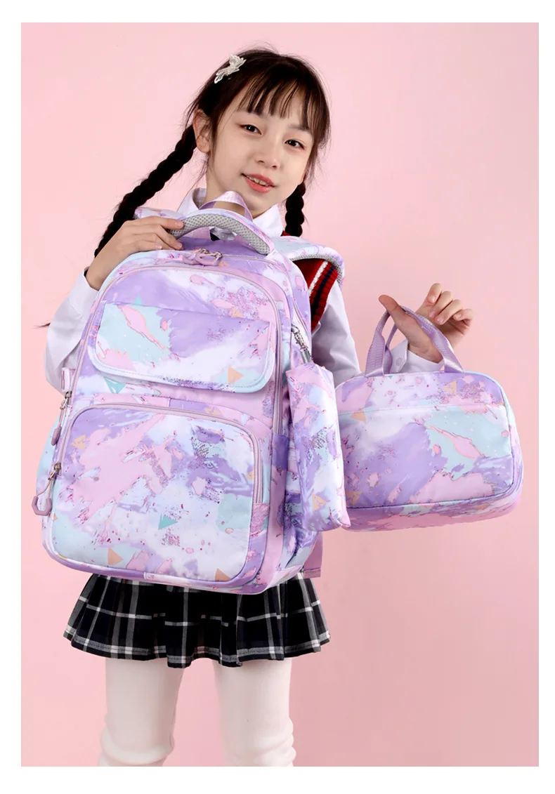 Mochila impressa camuflagem dos desenhos animados para crianças, Mochila primária com estojo de lápis, bolsa de ombro para menina, 3pcs por conjunto