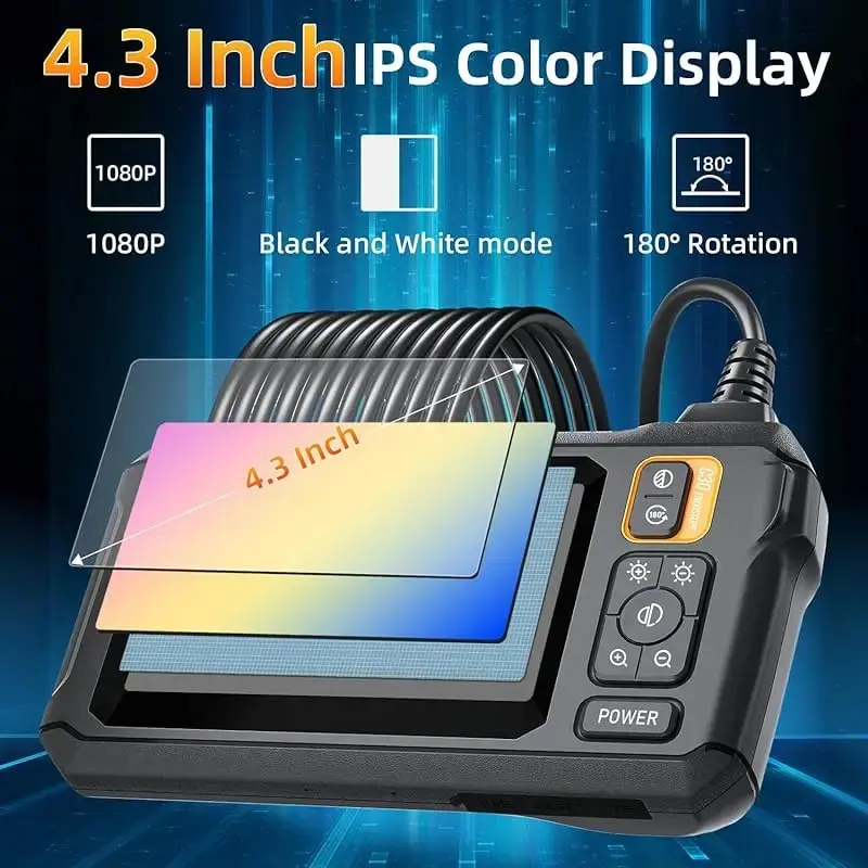 Câmera industrial do endoscópio para o reparo do carro, inspeção da tubulação, IP67 impermeável, 8 LEDS, tela do IPS, 1080P, 8mm, HD1080P, 4,3\