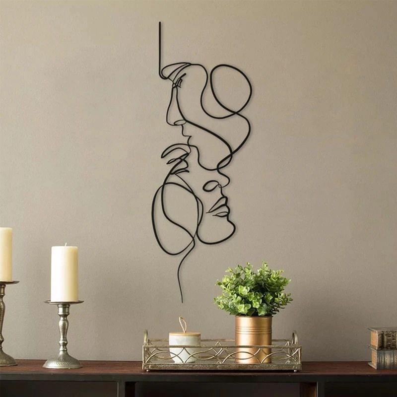 Arte da parede do metal para o quarto, design minimalista, esculturas de parede, amantes, beijando linha arte, casa e banheiro decoração