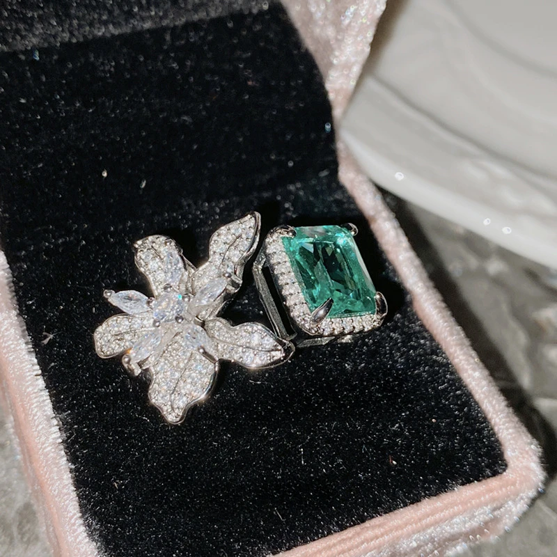 

ML-YSS Mossan style Rich woman temperament iris ring women full diamond antique feeling peacock green adjustable ring