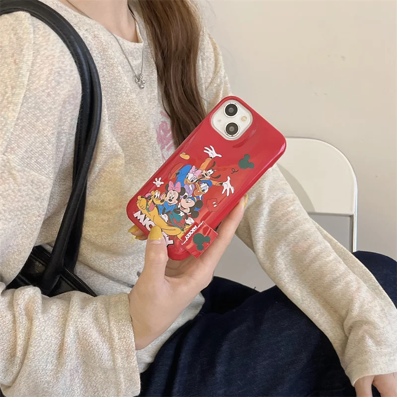 Luxury Disney Mickey Mouse PU Hard Phone Case for iPhone 12 13 14 15 Pro Max Cute Minnie Donald Daisy Pluto Goofy Cover