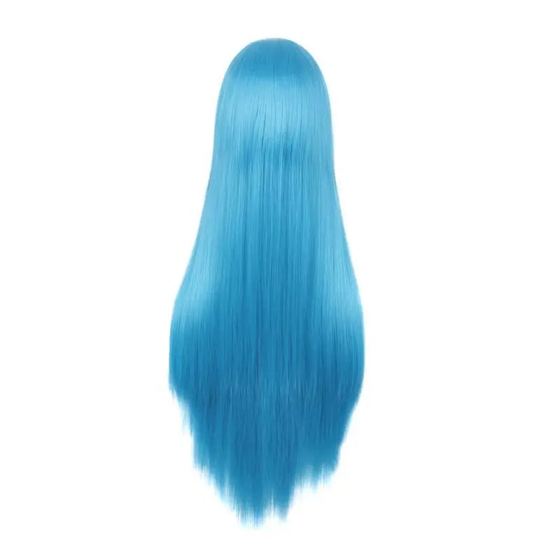 شعر مستعار Tongman cosWig لكل من الرجال والنساء، مناسب لون أزرق سماوي 80 سم شعر مستقيم طويل مع غرة Anime Universal Realistic H #5