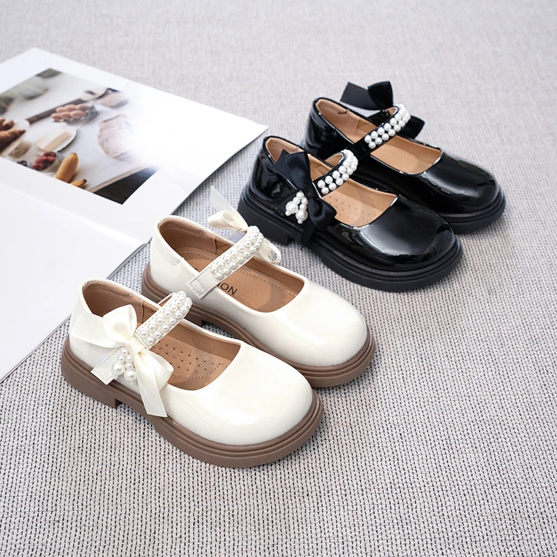 Girls Leather Shoes for Party Wedding Kids Flats Princess Dress Shoes Children Performance Shoes with Bow-knot Size 27-37