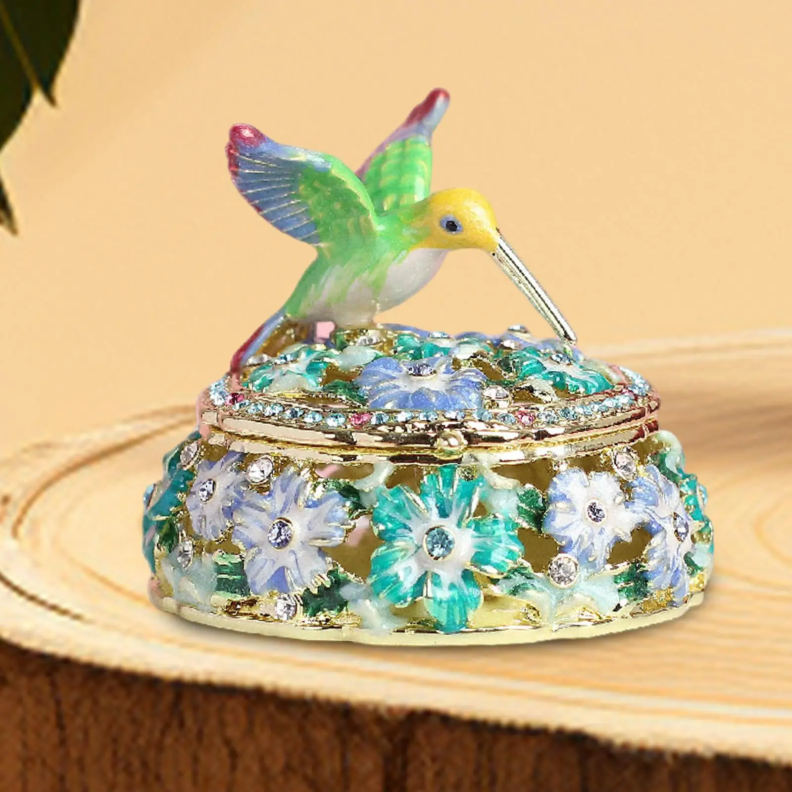 Hummingbird Trinket Box Organizer Treasure Chest Enamel Jewelry Storage Box