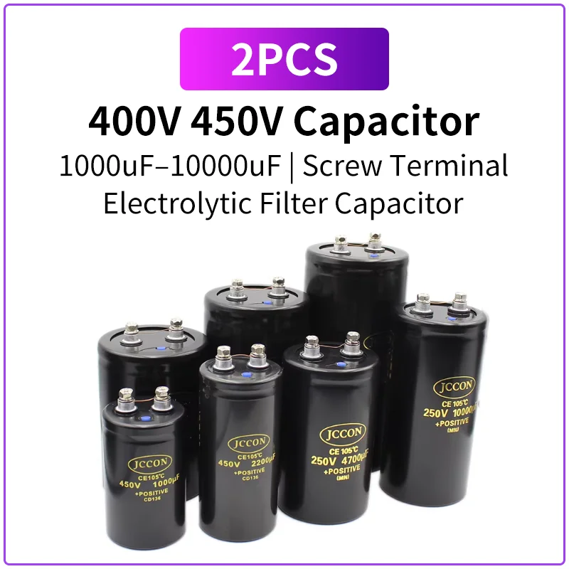 

2 шт. 400В 450В Электролитический конденсатор с винтовыми клеммами 1000мкФ-10000мкФ, высоковольтный фильтрующий конденсатор для блока питания