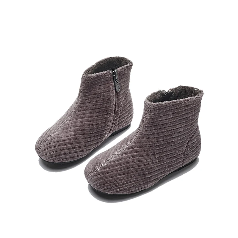 Botas de invierno de pana suaves y cálidas para niña, botas planas con cremallera para niña