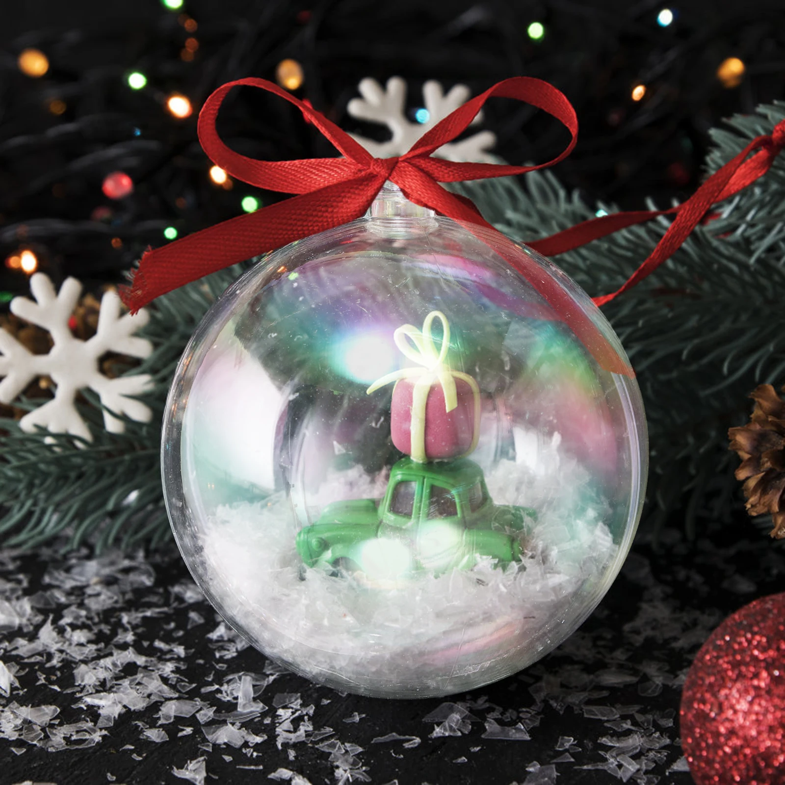 

20pcs Glitter Bubble Rainbow Balls 4cm Transparent Xmas Ornaments Holiday Tree Crafts Christmas Supplies Ball