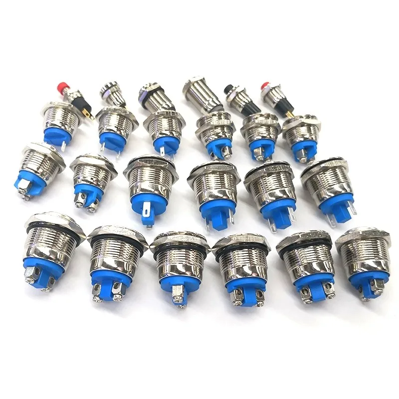 Botón de metal, interruptor de reinicio automático/autobloqueo adecuado para bocinas de automóviles, timbres, etc. 7/8/10/12/16/19MM