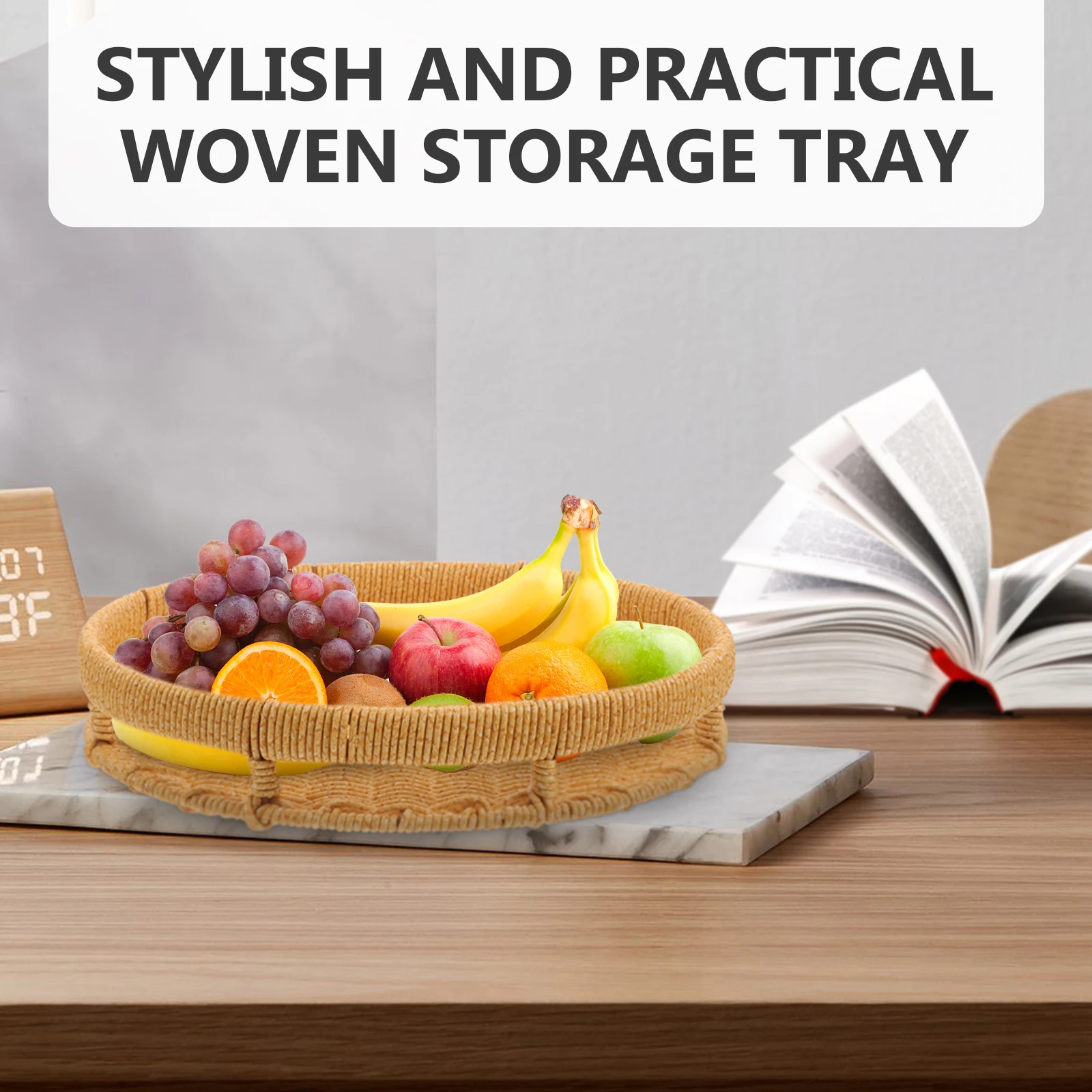

Baskets Round Small Storage Kitchen Handwoven Tray Foldable Serving
