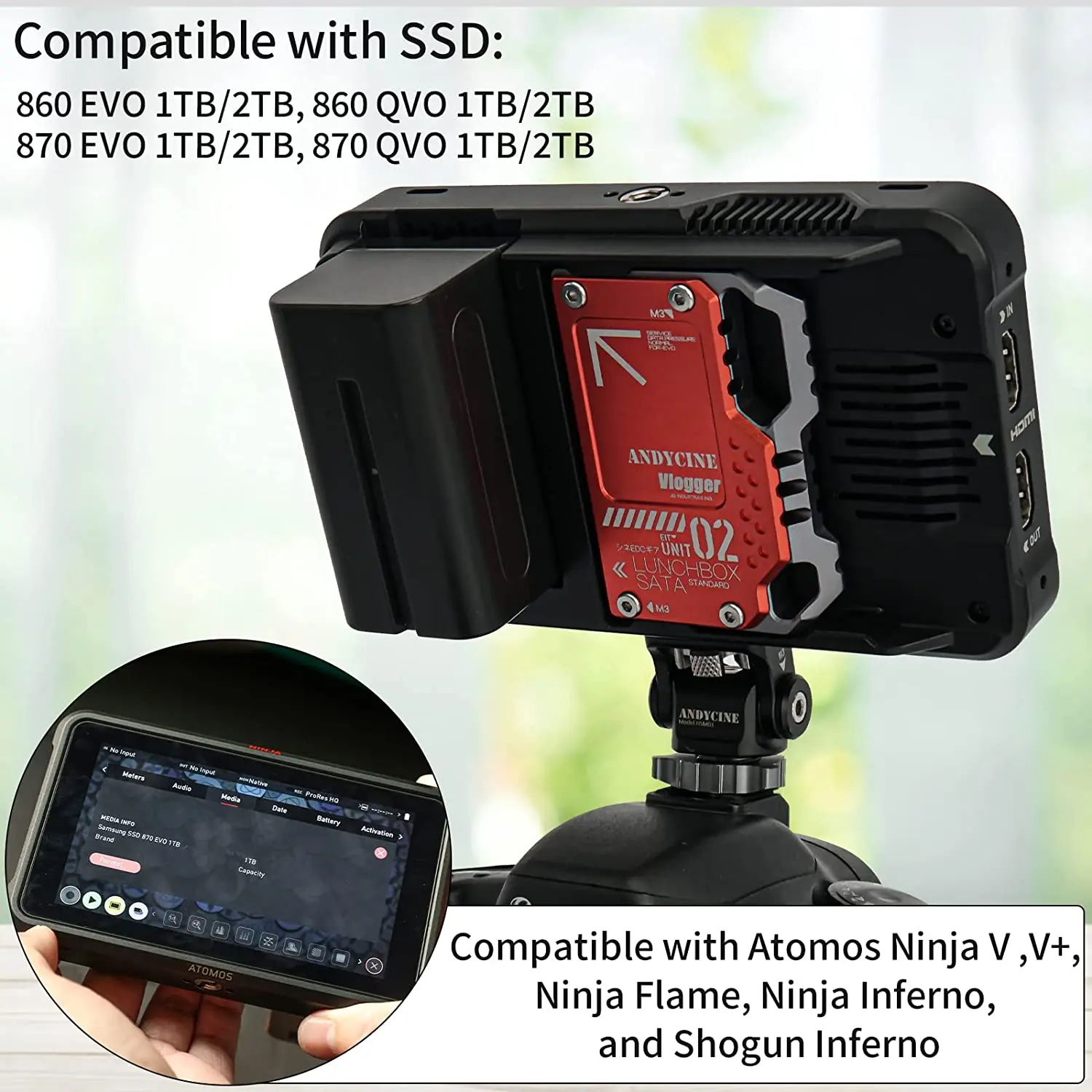 ANDYCINE LunchBox II custodia Magnalium per SATA SSD a Atomos NINJA V/V + Attachment