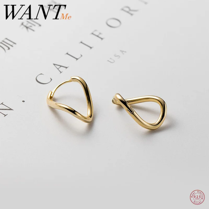 WANTME 925 Sterling Silver Minimalist Geometric Lines Wavy Hoop Earrings for Women Fashion Unique Ear Clasps Party Jewelry Gift