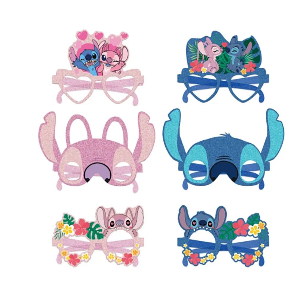 ディズニーリロ & スティッチパーティーデコレーション、ペーパーグラス、マスク、写真コスプレ小道具、子供のお誕生日おめでとうパーティー用品、12個