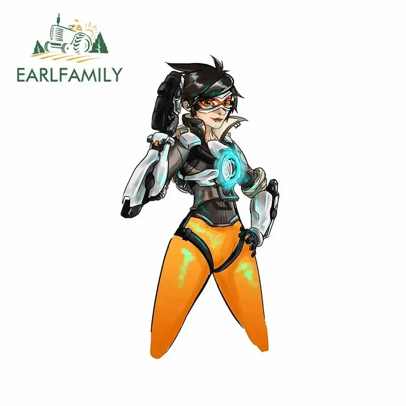 

EARLFAMILY 13cm x 6.9cm Tracer Mechanical Girl Car Stickers Personality Hot Game Scratch-proof Decal Car Door Protector Decor