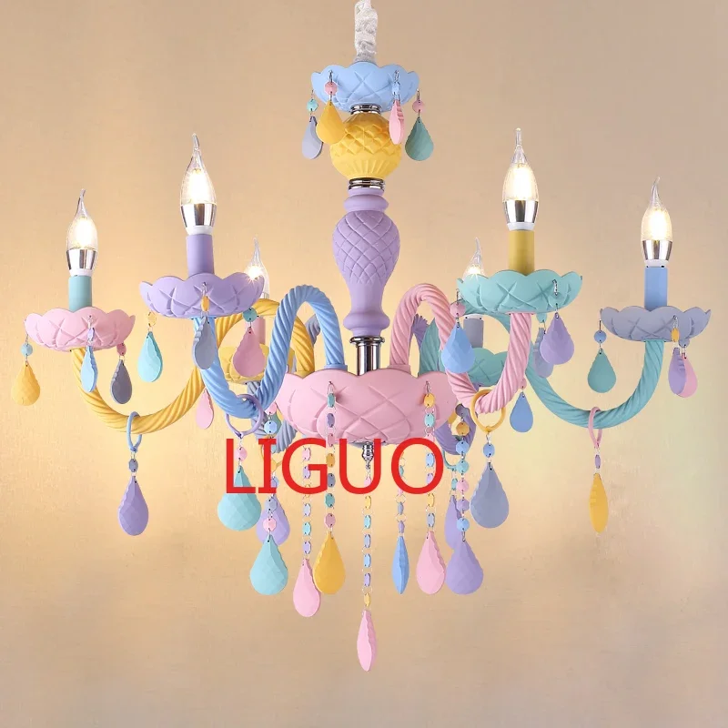 Fantasy Girl Crystal Chandelier Macaron Droplight Children Room Colourful Lighting Creative Princess Luminaire Light Fixtures