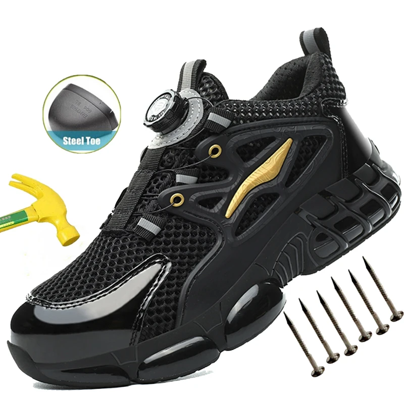 

Mens Steel Toe Safety Boots Anti-Puncture Outsole Mesh Safety Shoes Steel Toe Anti- Crush Breathable Lightweight Work Shoes