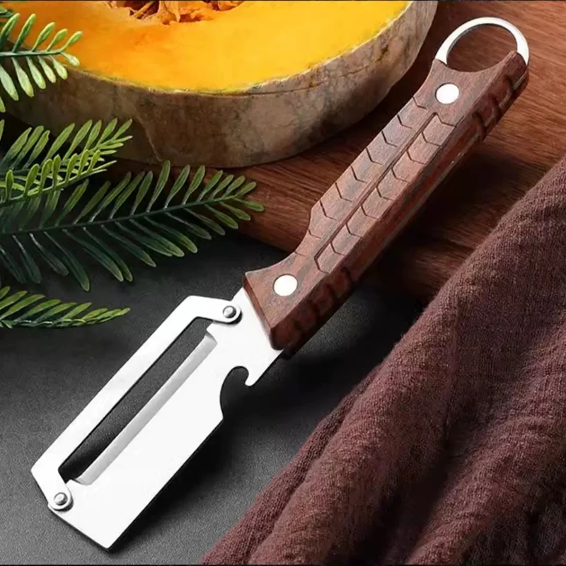 2 In1 Stainless Steel Peeler With Wooden Handle For Peeling And Slicing Fruits And Vegetables | Durable And Smooth Operation