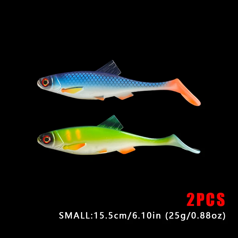Weiche Plastikköder, lebensecht, 2 Stück, Bassköder, vormontierte Angeljigs für Süß- und Salzwasser, Paddle-Tail-Schwimmköder für Forellen – Detail 14